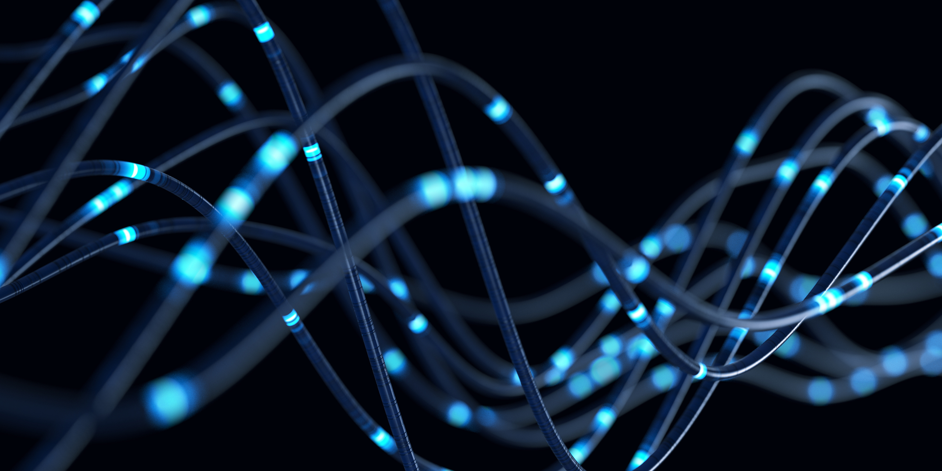 close up of blue glowing cable strands