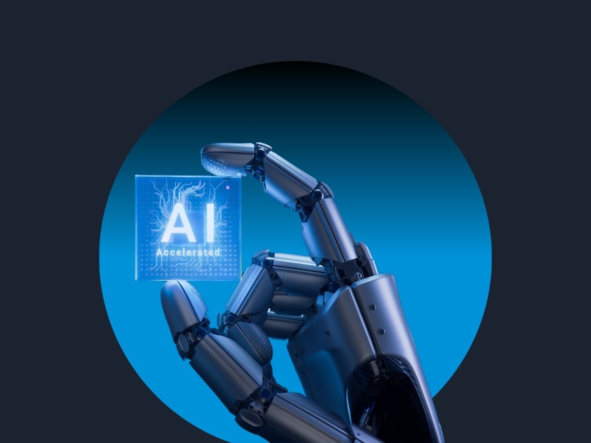 AI robot hand holding computer chip