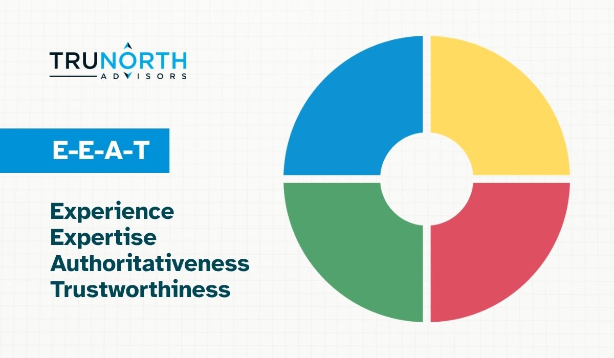 TruNorth Advisors logo beside an E-E-A-T chart defining Experience, Expertise, Authoritativeness, and Trustworthiness as key factors for building trust and improving Google rankings.